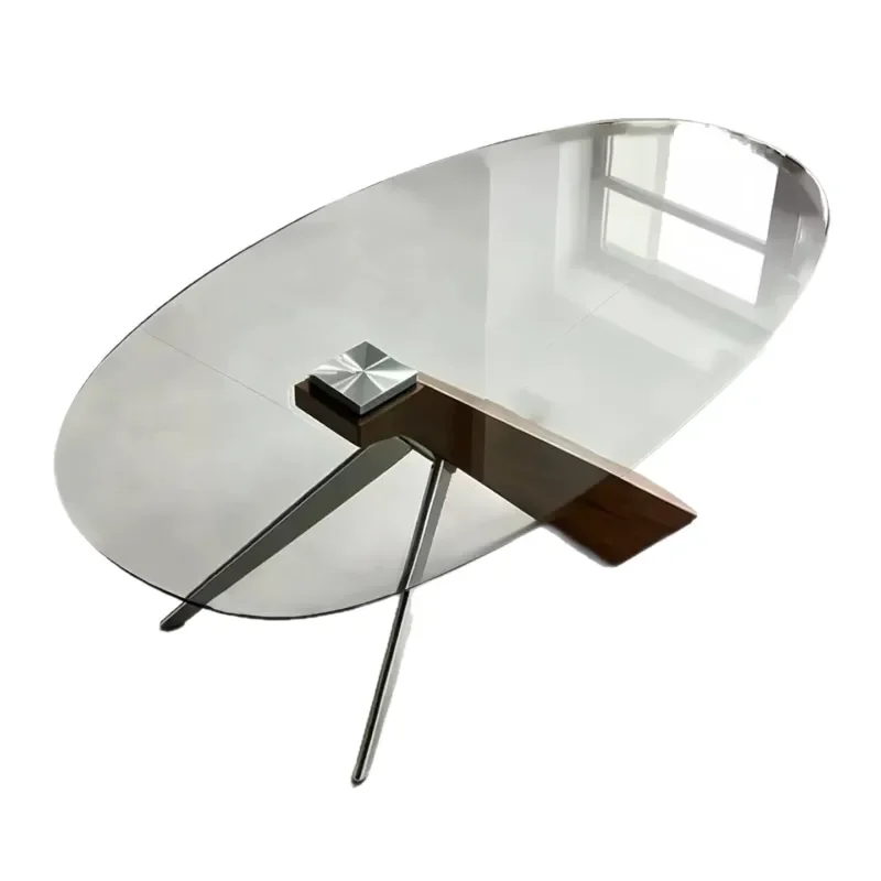 Medieval Style Oval Glass Coffee Table Simple Artistic Design for Living Room Small Apartment Household Furniture