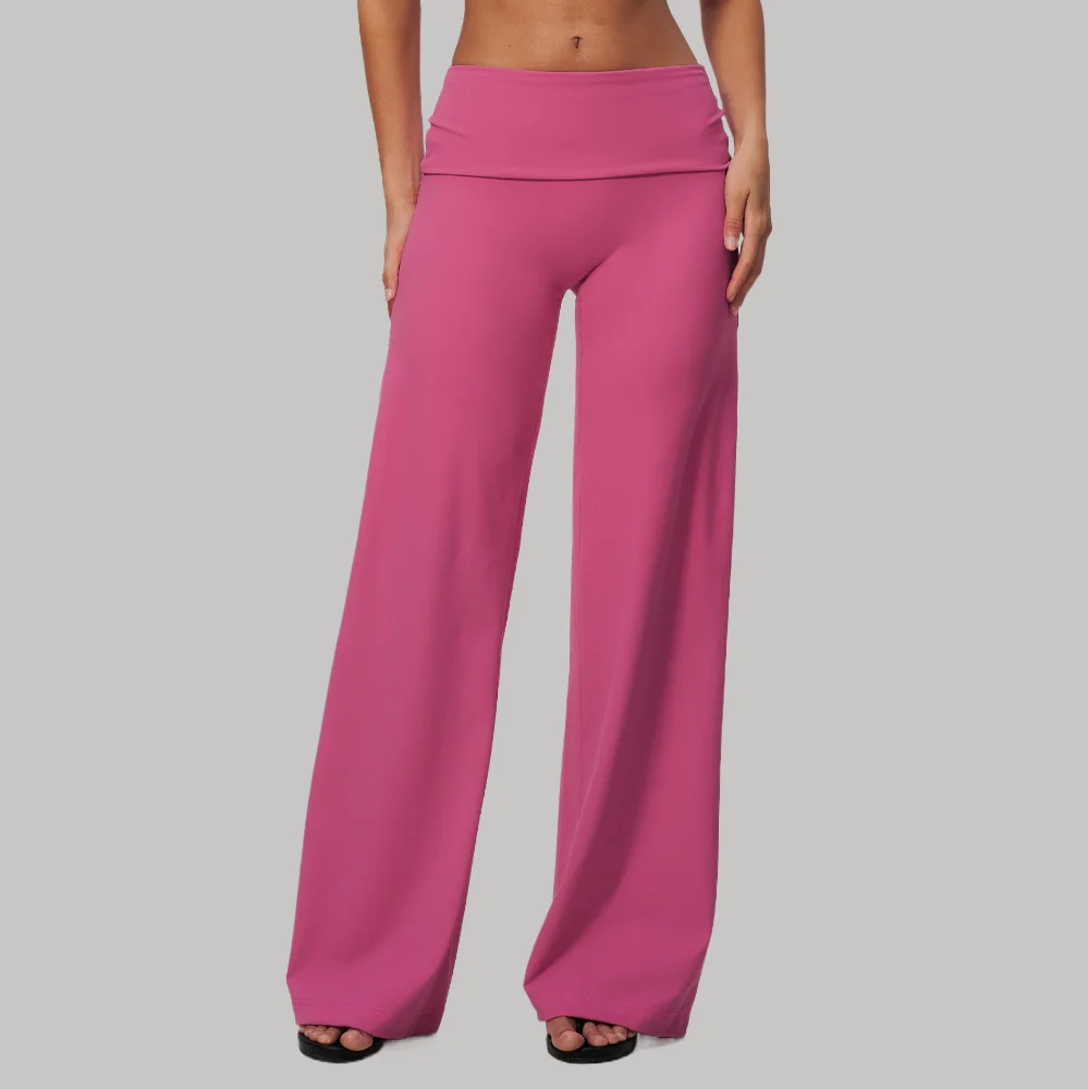 Women High Waist Yoga Bell Bottoms Fitness Wide Leg Pants Running Workout Gym PushUp Tights Leggings Foldover Band Butt Lifting