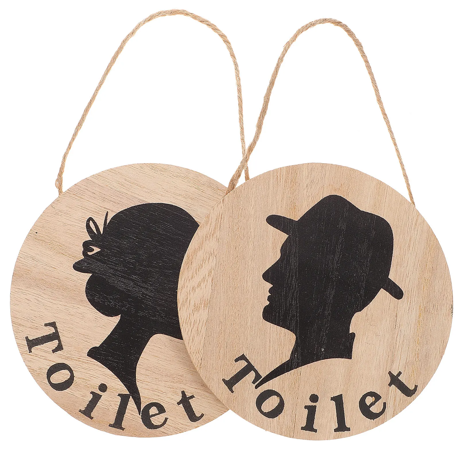 2Pcs Wooden Toilet Sign Set Smooth Edges Clear Men Women Restroom Guidance Decorative Wall Plaque for Business Home Washroom