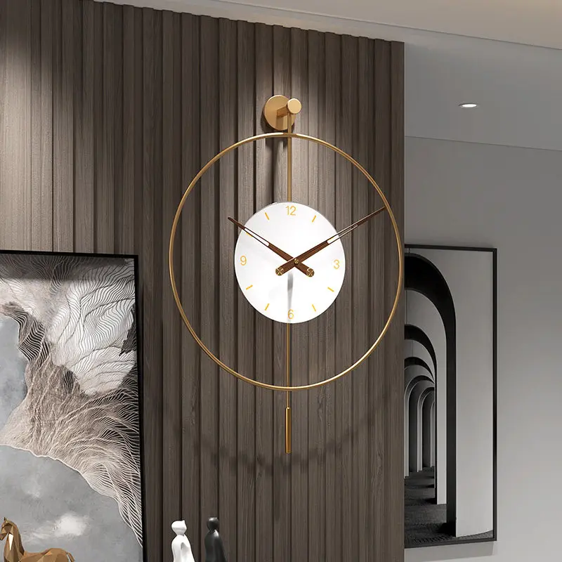 Round Bedroom Wall Clock Pendulum Decoration Living Room Wall Clock Luxury Modern Design Horloge Murale Aesthetic Room Decor