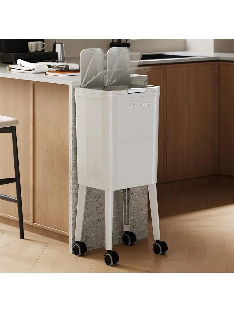 

No-Bend Waist High Table Thiened Large Capaci Wheel-Moveable Simple Design Tra Can for Living Room And Kitchen Cleaning