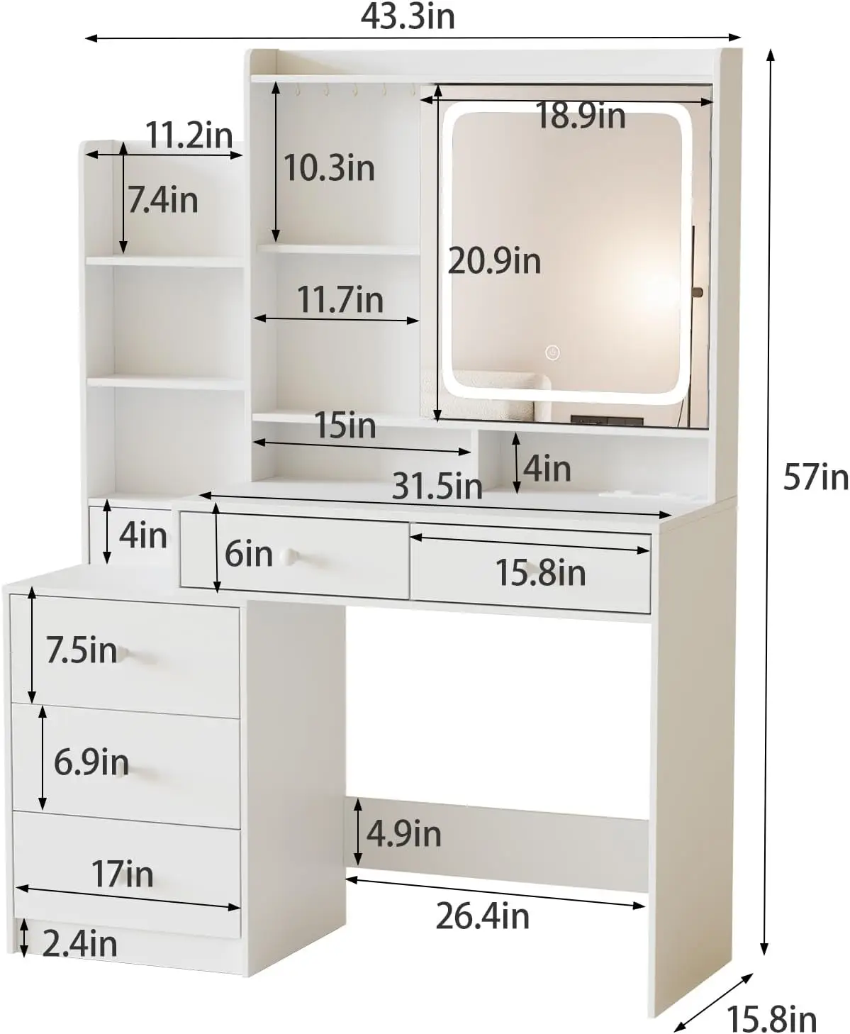Meja Rias dengan Cermin dan Lampu, Meja Rias dengan 6 Laci dan Rak, Meja Rias dengan Stopkontak, Meja Rias dengan