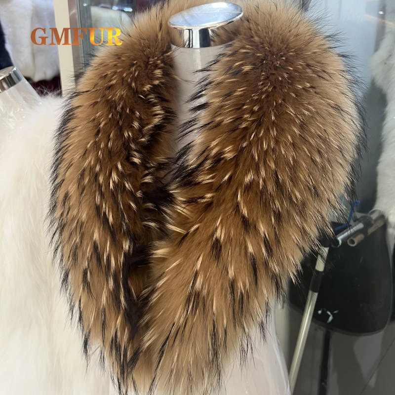 

2025 Real Natural Raccoon Fur Scarf Winter Women Men Coat Jacket Hood Shawl Luxury Neck Warmer Furry Scarves Femme Large Size