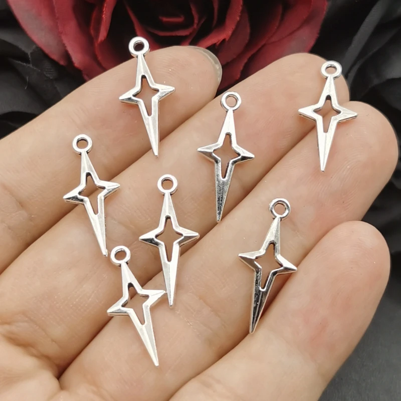 20pcs 23x10mm Charms Shining Stars Charms For Jewelry Making DIY Jewelry Findings Antique Silver Color Alloy Charms