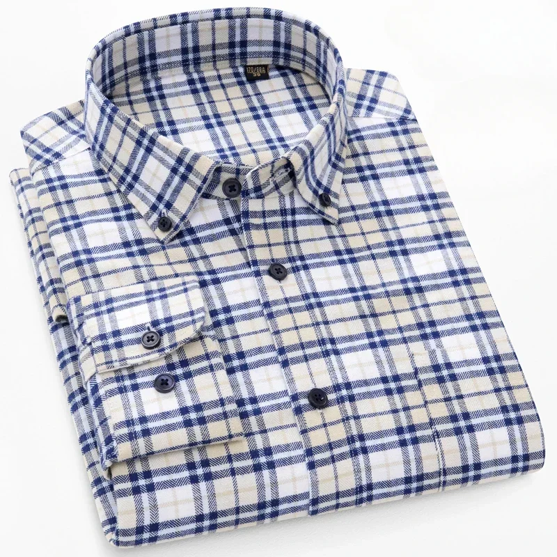 Hight quality fashion korean 100%cotton brushed long sleeve shirts for men slim fit formal shirt elegants casual plaid clothes