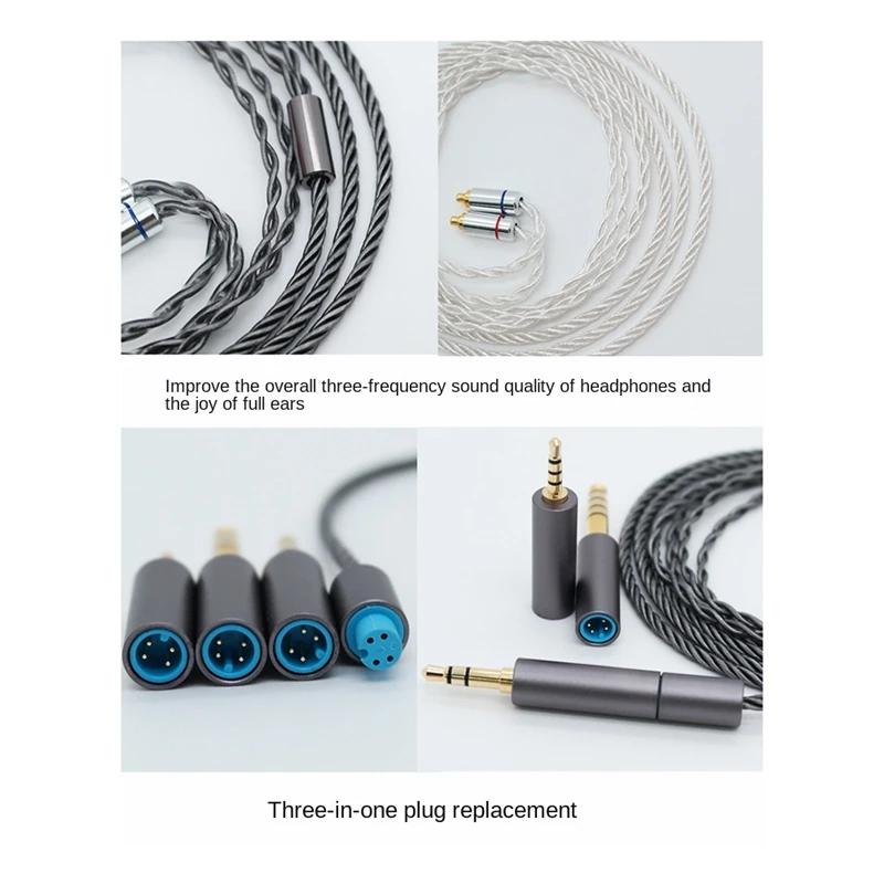 Кабель для наушников 3 в 1 посеребренный для IE300 IE600 IE900 MMCX