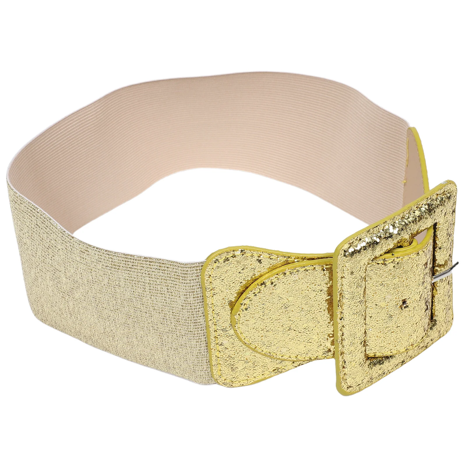 

Vintage Glitter Waist Belt Chunky Buckle Elastic Waistband for Women 64-80Cm Wide Stretchy Cinch Wide Sparkly Dress Belt