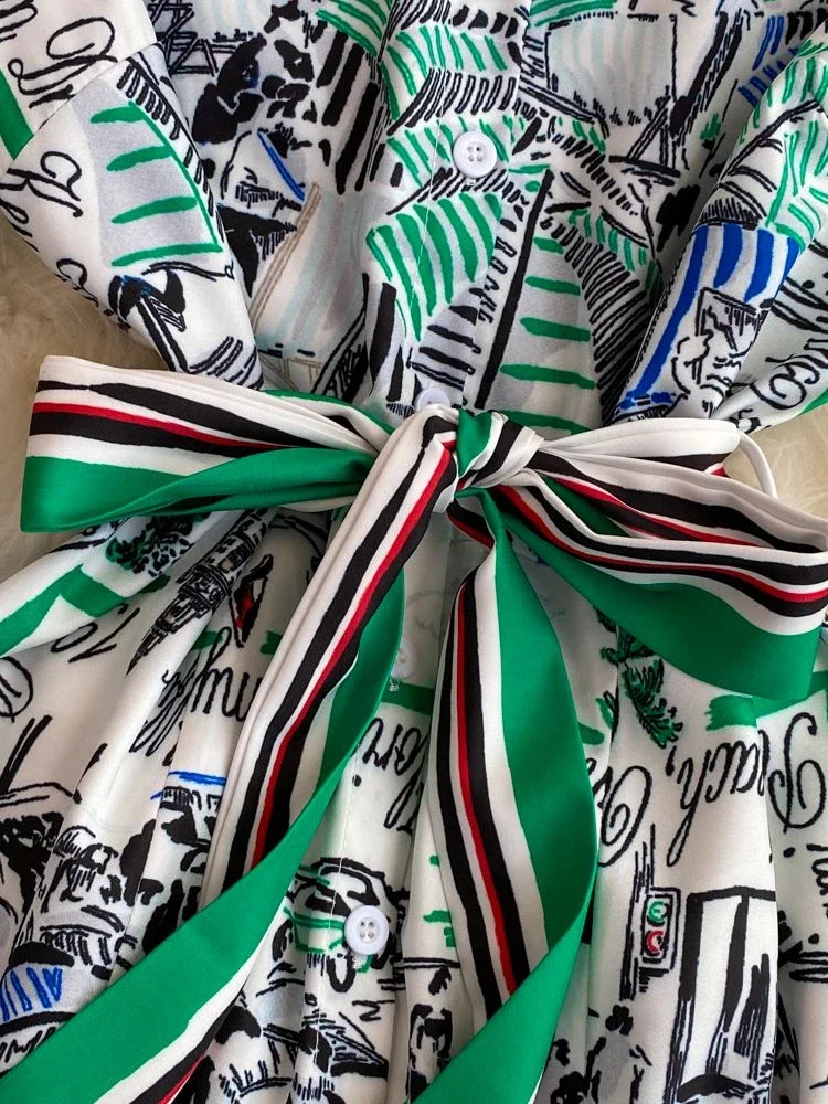 New Fashion Vintage Shirt Dress Women Office Formal Long Sleeve Single Breasted A Line Lace Up Female Chiffon Midi Vestidos