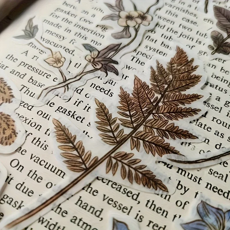 60 шт./упак. японских бумажных наклеек в стиле ретро с растениями, смешанные с цветочными и блестящими декорациями, матовая поверхность, самоклеящиеся, irre