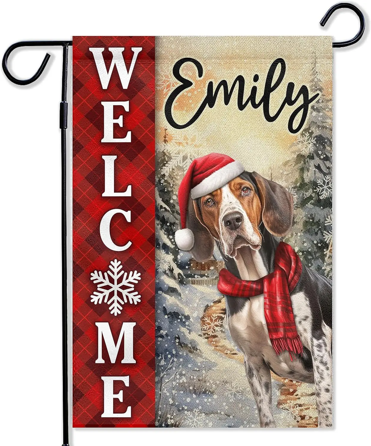 Рождественский садовый флаг для собак, американский английский кунхаунд, добро пожаловать, рождественские флаги для декора дома, индивидуальный клетчатый флаг буйвола CP