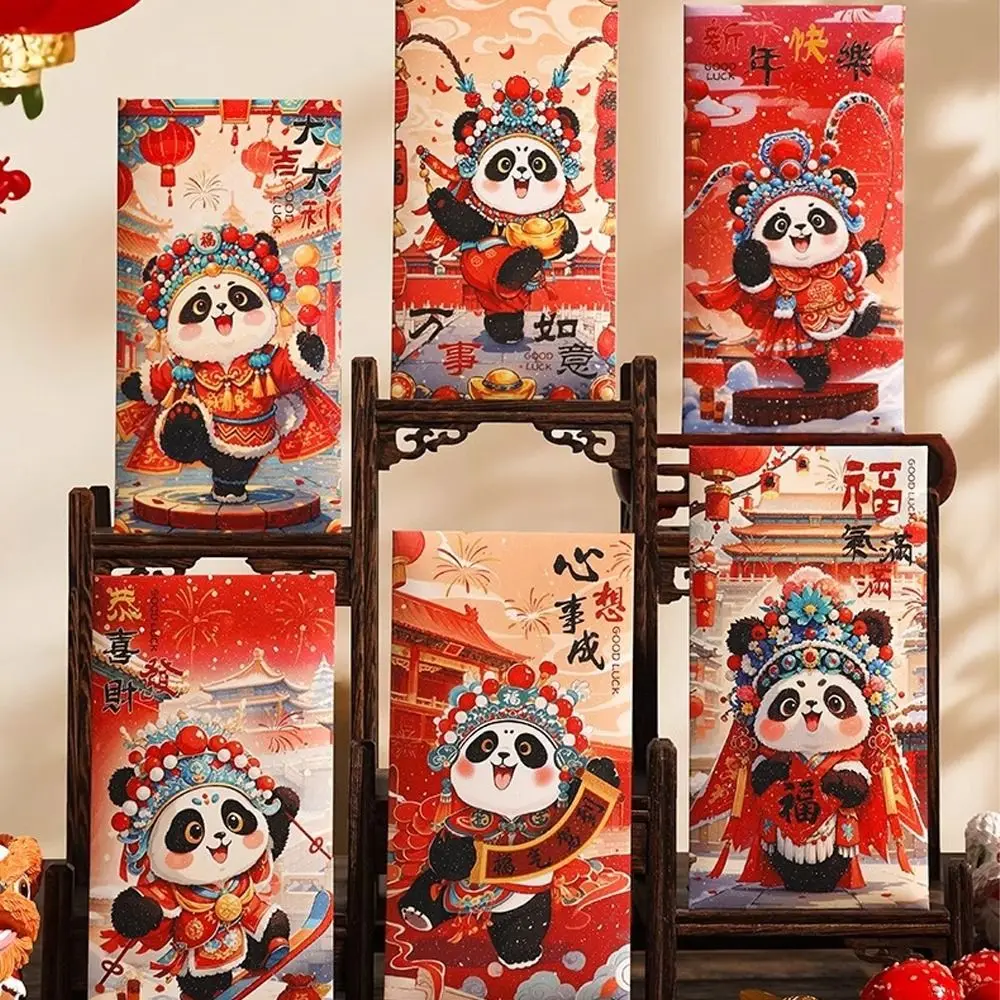 6pcs Cute New Year Panda Red Envelopes Chinese Style Traditional Lucky Money Packets Hongbao Blessing Children Money Pocket