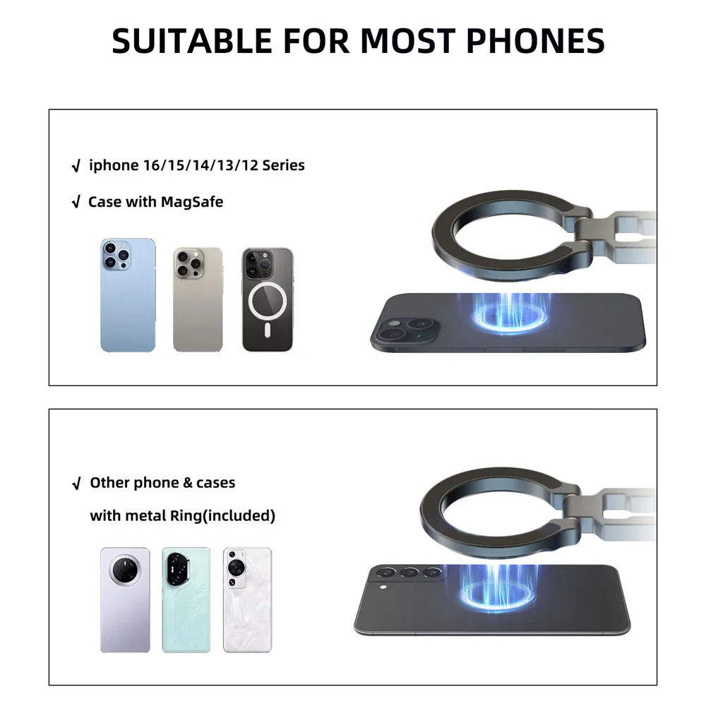 Soporte magnético doble para teléfono, trípode plegable para teléfono, 1/4 pulgadas y ARCA-Swiss, escritorio, gimnasio/coche/avión, soporte para Masafe, iPhone y Android