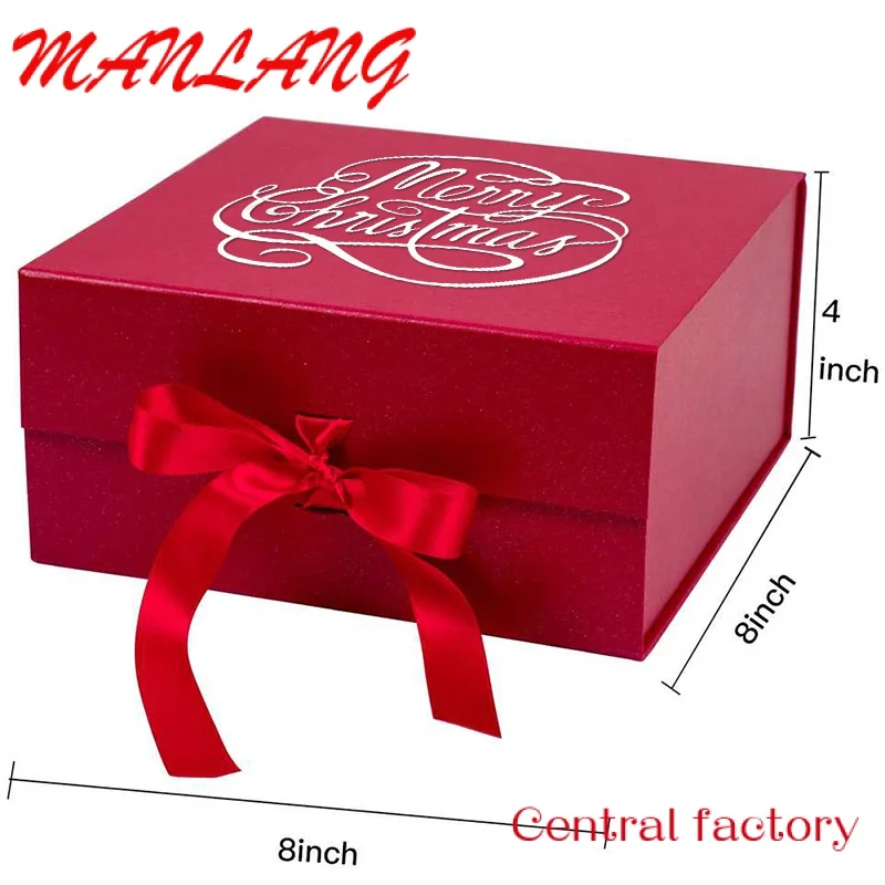 Custom  Custom Printing Luxury Hardbound Red Folding Paper Boxes with Ribbon Bow Magnetic Lid Box Closure Packaging Gift Box