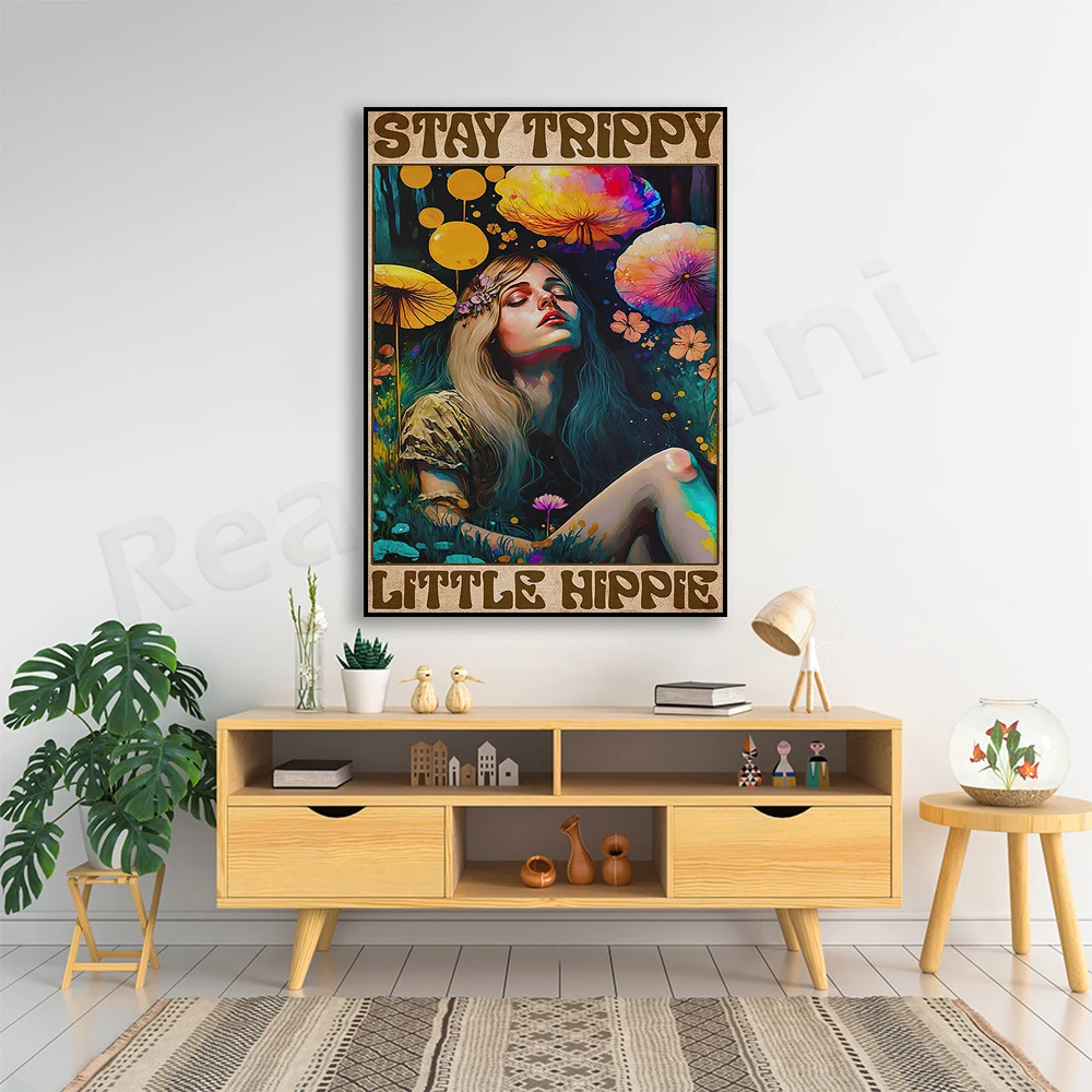 Stay Trippy Little Hippie Canvas Poster, Hippie Girl Art, Hippie Room Decor, Vintage Hippie Soul Art Print, Psychedelic Prints