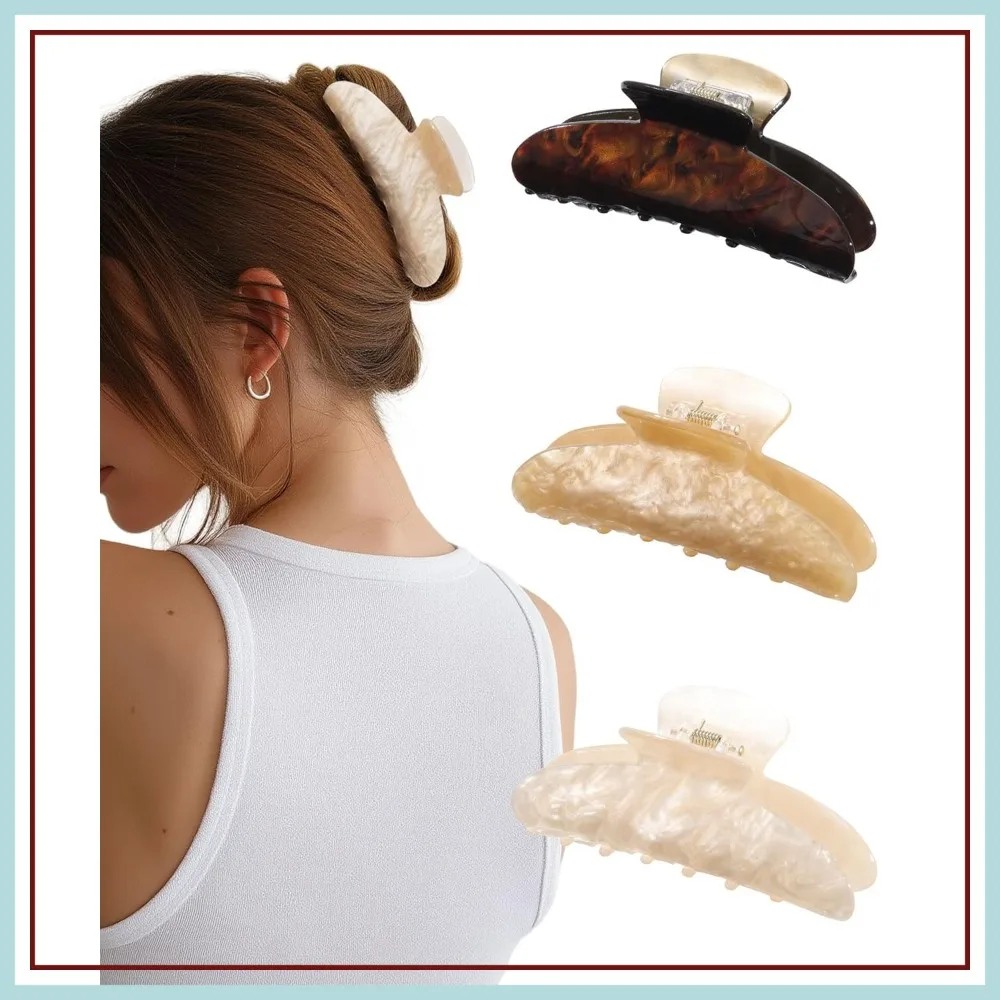 

3PCS Acrylic Hair Claw Clips for Women - Non-slip Strong Hold Barrettes for Thin Thick Hair, Medium Hair Accessories
