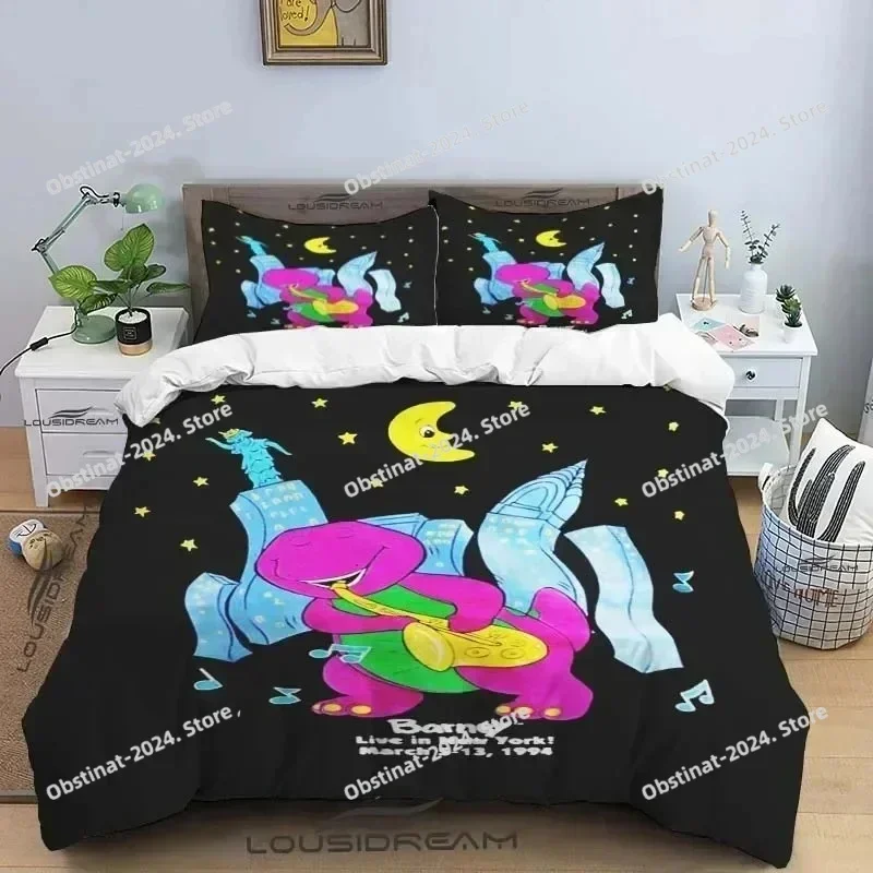 Top Barney Friends Cute Cartoon Dinosaur Pattern 3D Printing Comforter Bedding Set,Duvet Cover Bed Set Quilt Cover Pillowcase
