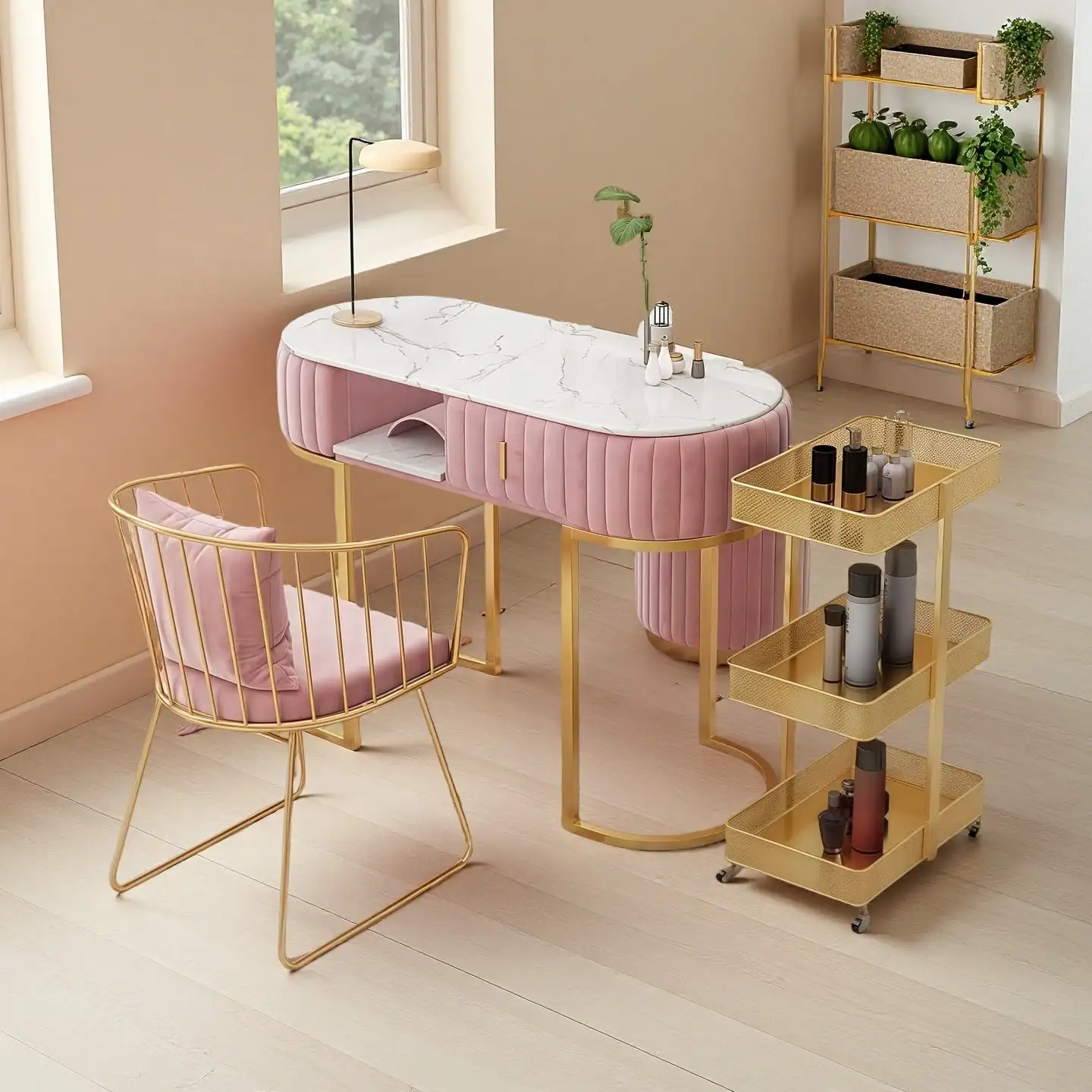 

Scandinavian Net Red Marble Nail Salon Shop Decoration Table and Chair Set Single and Double Nail Table Commercial Furniture