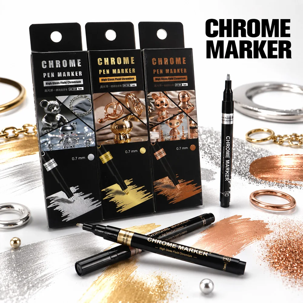1Pcs Chrome Mirror Marker Pens 0.7MM Waterproof Quick-Drying Marking Model Painting Coloring Crafts Metal Glass Art DIY Supplies