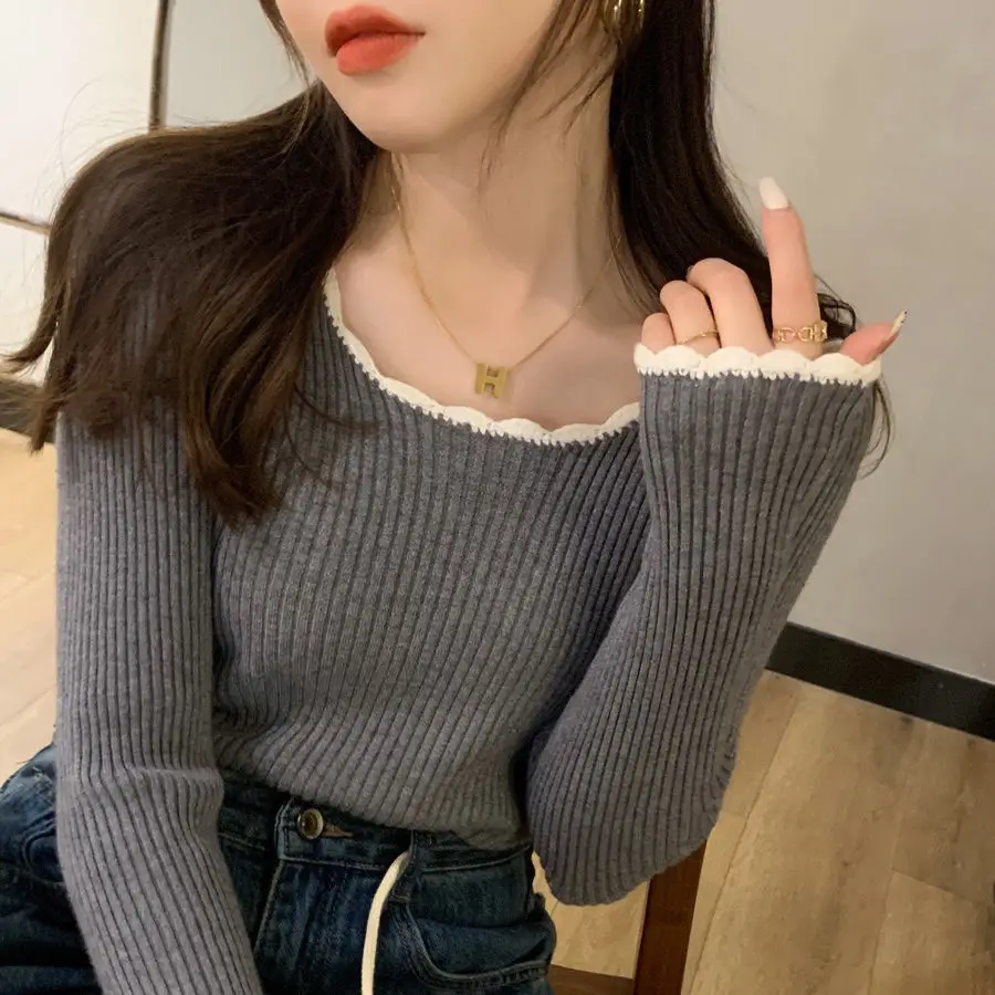 Bottoming Shirt Female Interior Lapping Autumn Winter New Slim Knitting Top Tee Sweater Women Clothes All-match Patchwork Tops