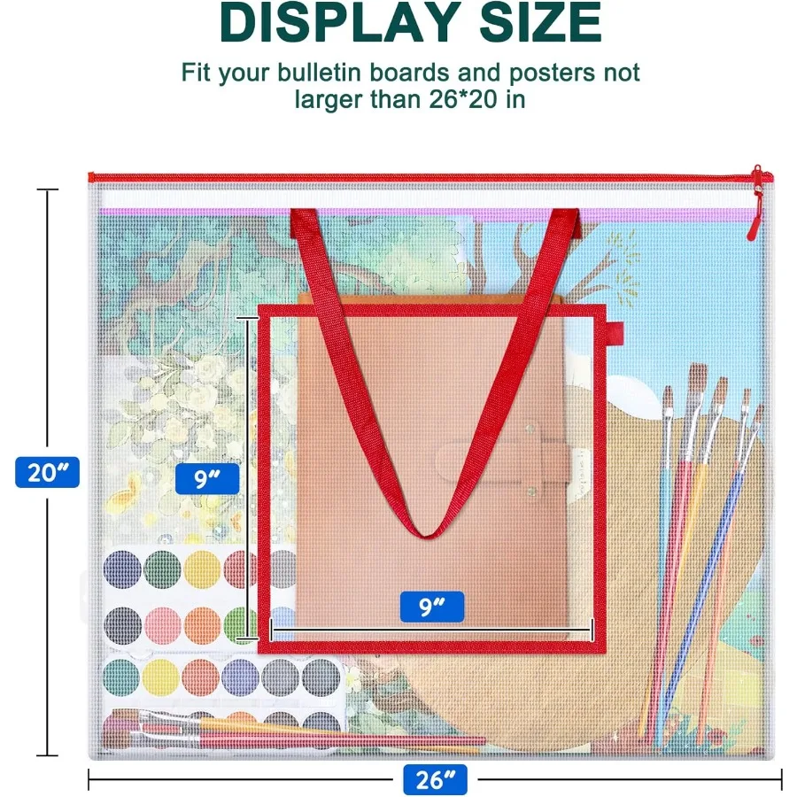 Large Poster Storage Bag 25 x 19 Art Portfolio Bag with Pocket for Poster Cutting Mat Bulletin Board Scrapbook Keepsake - Water