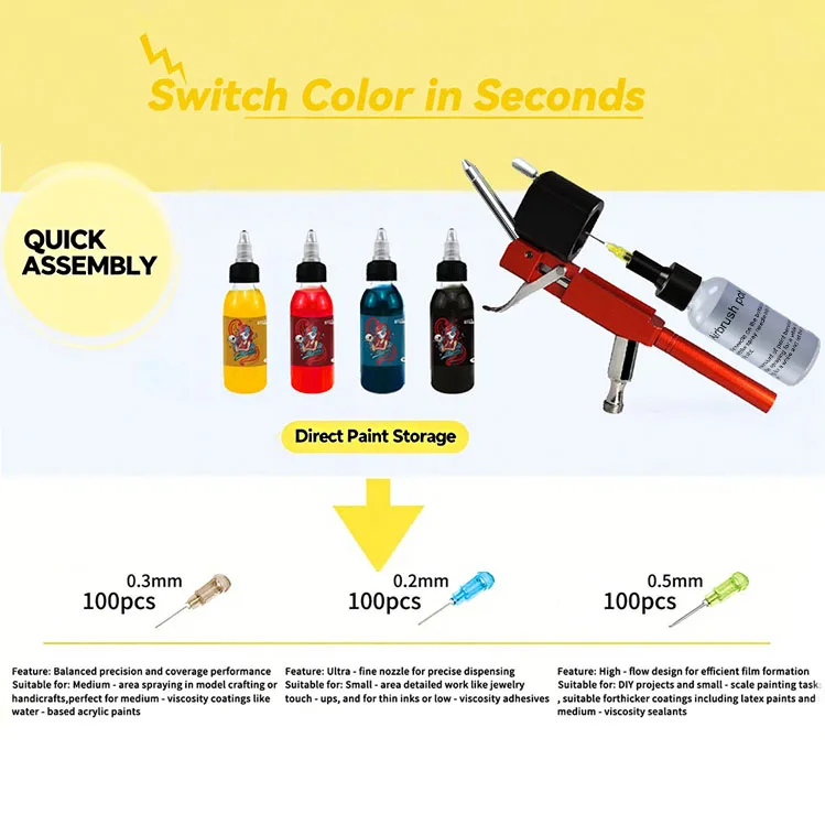 YD-MX116A No-Clean Airbrush-Set für Modellbemalung, Möbelrestaurierung, Make-up, Nagelkunst, Malerei, Tattoo-Farben auf Kuchen – Detail 4