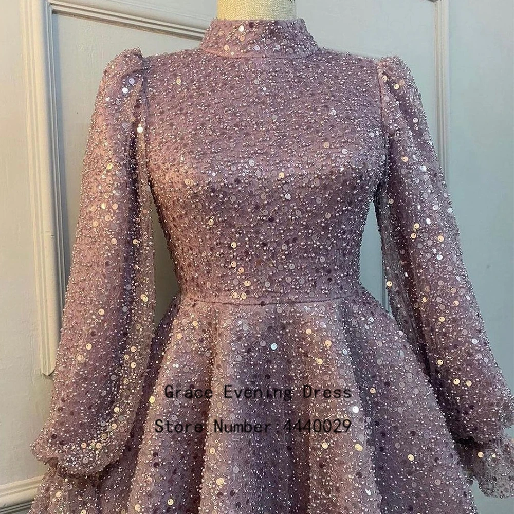 Customized Luxury Muslin Evening Dresses for Women Summer Full Sleeve Moroccan Caftan Sequined Prom Gowns فساتين حفلات New 2025