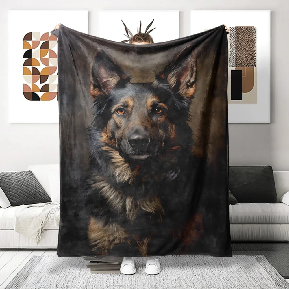 German Shepherd Dog Pattern Flannel printed blanket suitable for all seasons suitable for living room office sofa and travel