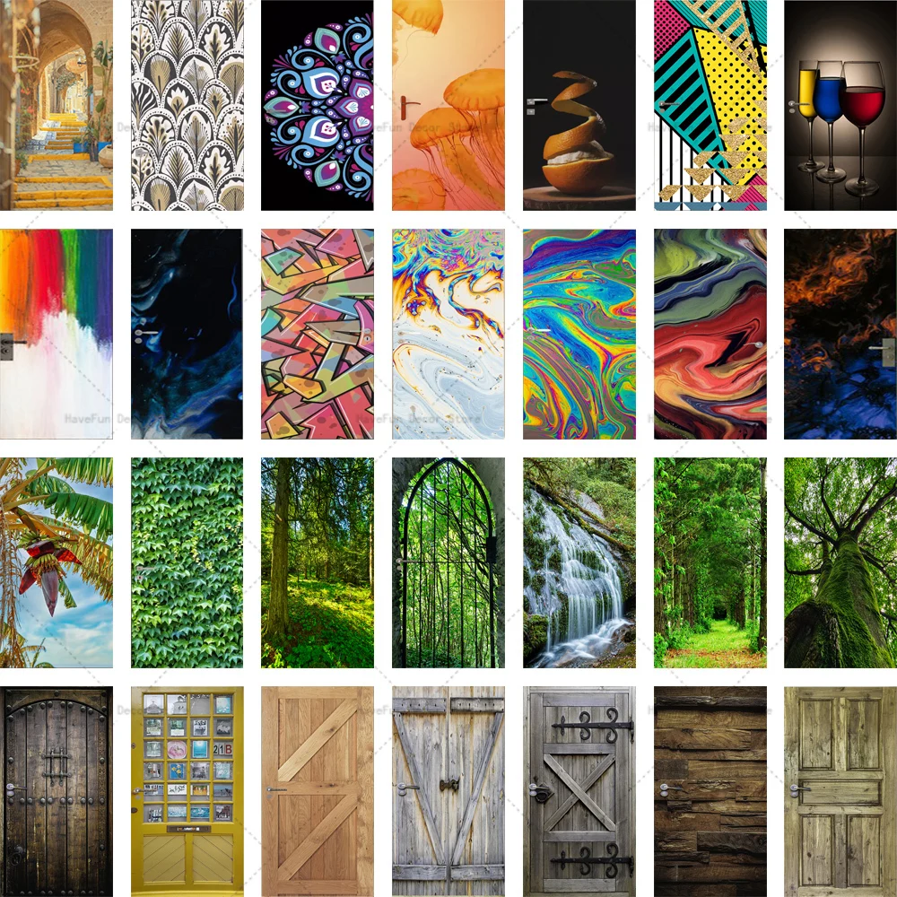 29 New Version Door Stickers Imitation Wooden Door Vinyl PVC Waterproof Self-adhesive Home Decoration Poster Door Stickers