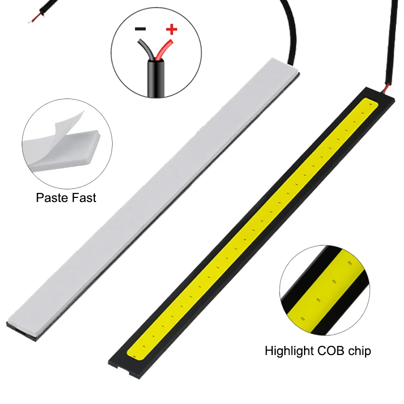 2x 17CM żarówka LED COB 12V 7000K DRL Car Styling Strip wodoodporne LED COB lampa do pracy jazdy światła do jazdy dziennej intensywna biała