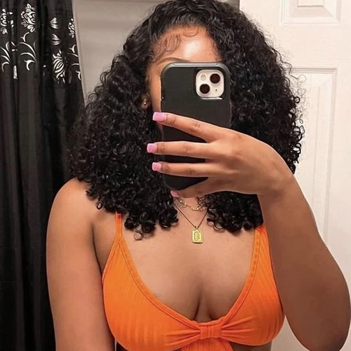 접착제 없는 짧은 딥 웨이브 밥 가발, 100% 준비된 인모 가발, 미리 뽑은 브라질 킨키 곱슬 13x4 레이스 프론트 가발