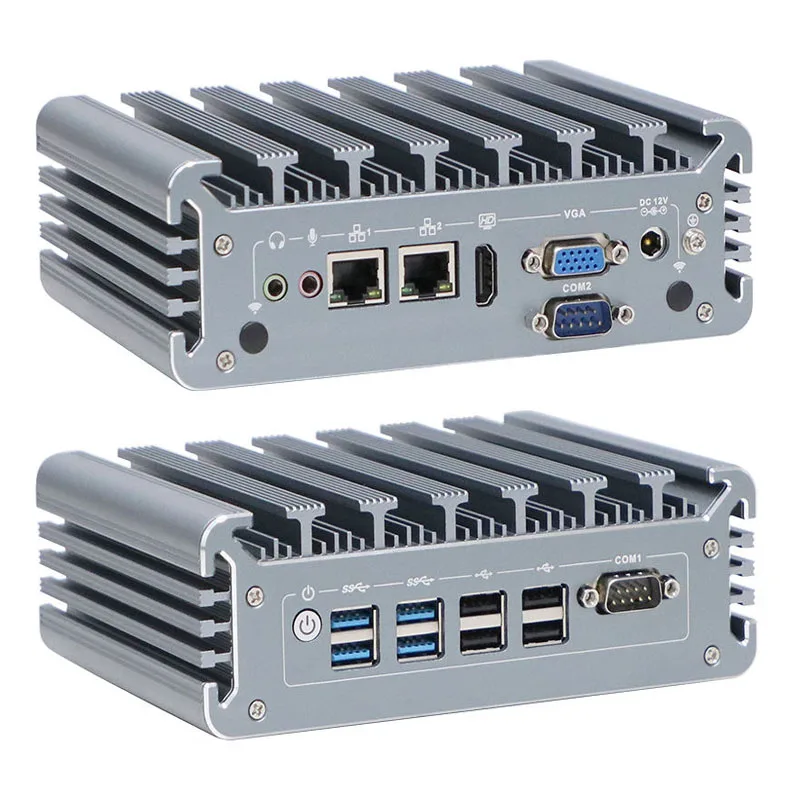 Parteaker PC industriale senza ventola I5 7287U 7360U I5 8350U I7 10610U Win11 Pro Dual Lan HDMI VGA 2 RS232 COM DC 12V Desktop Mini PC