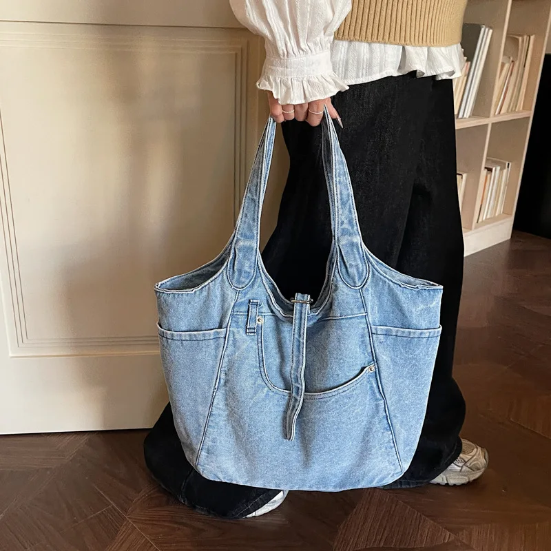 Denim Women Shoulder Bags Travel Shopper Shopping Bag Large Capacity Female Handbag Bolsa Big Totes for Daily Commute Work