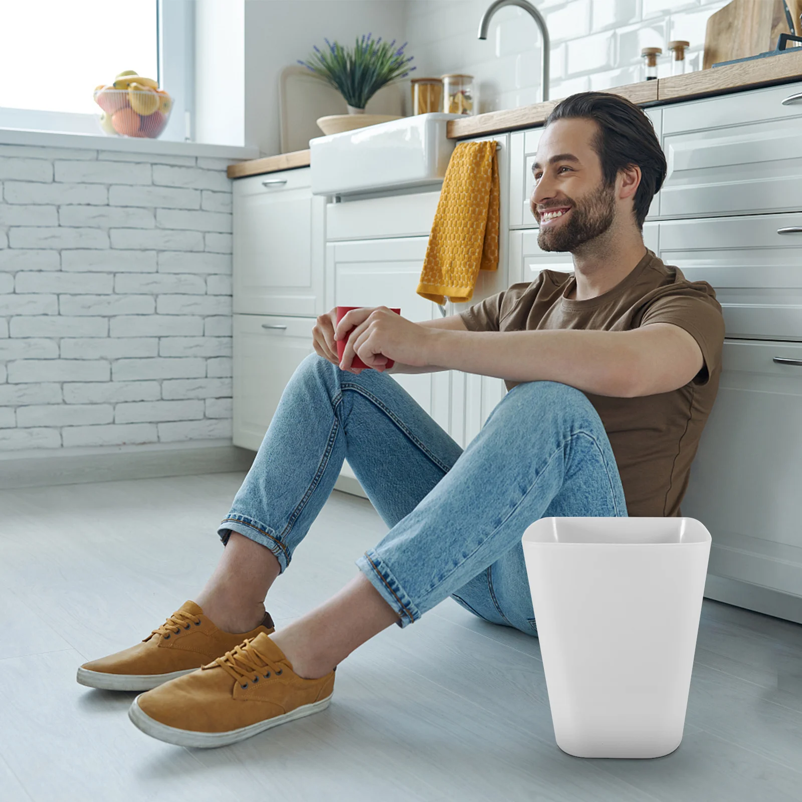 

Plastic Square Trash Can Large Opening Multi-Function Rubbish Bin for Bedroom Bathroom Small Trash Can Bathroom Wastebasket