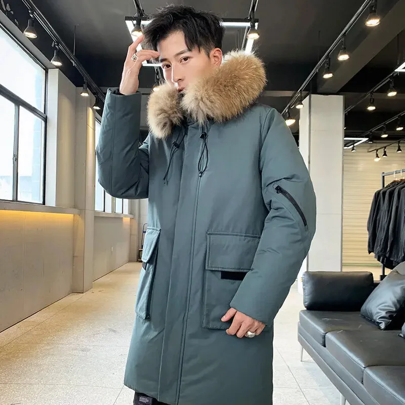 Parka longue à capuche thermique pour hommes, veste d'hiver, manteau coupe-vent, optique en duvet, style chaud, nouveau