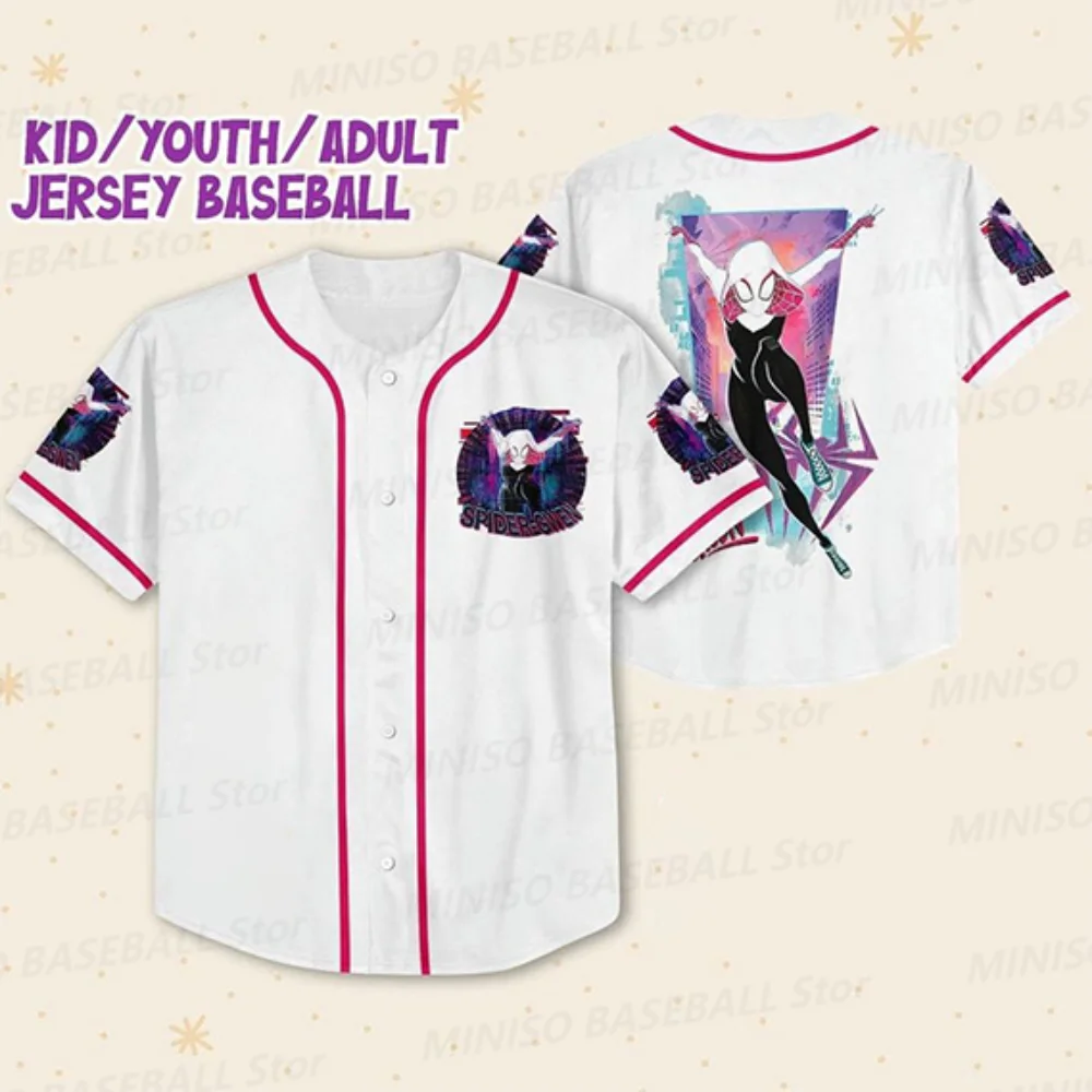 2024 Summer New Boys&Girls Marvel Personalized Spider Gwen Custom Baseball Shirt KID/Adult Casual Cartoon Sports Jerseys Outdoor