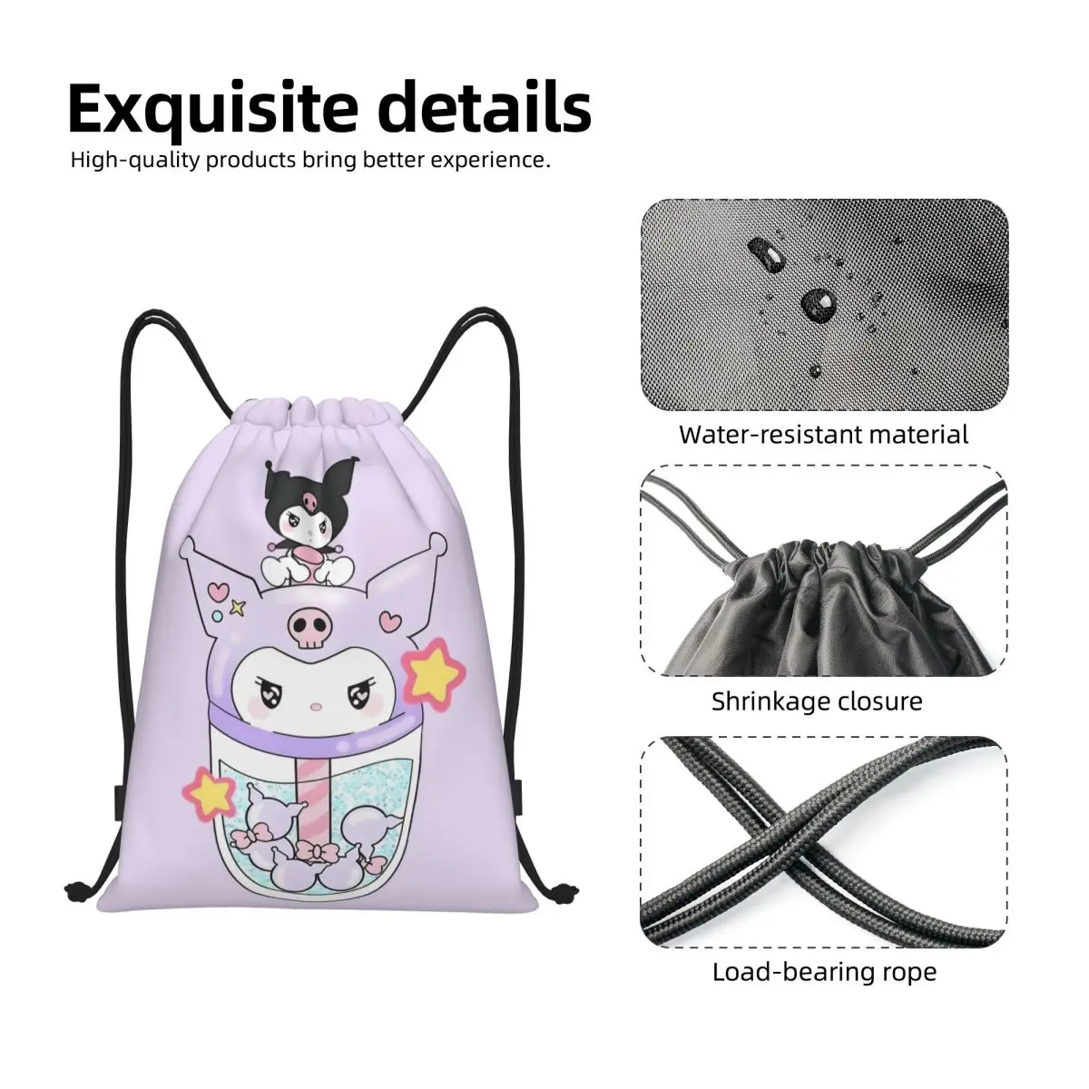 مخصص أنيمي سانريو كورومي الجمجمة الرباط حقائب النساء الرجال المحمولة الرياضة الصالة الرياضية Sackpack الكرتون Kawaii التسوق حقائب الظهر #3