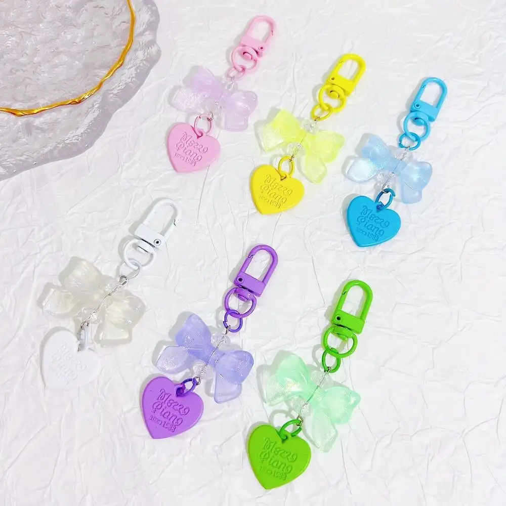 Plastic Heart Bow Keychain Phone Strap Anti Lost Glow Bow Phone Chain Trinket Y2K Aesthetic Love Phone Charm Creative Gift