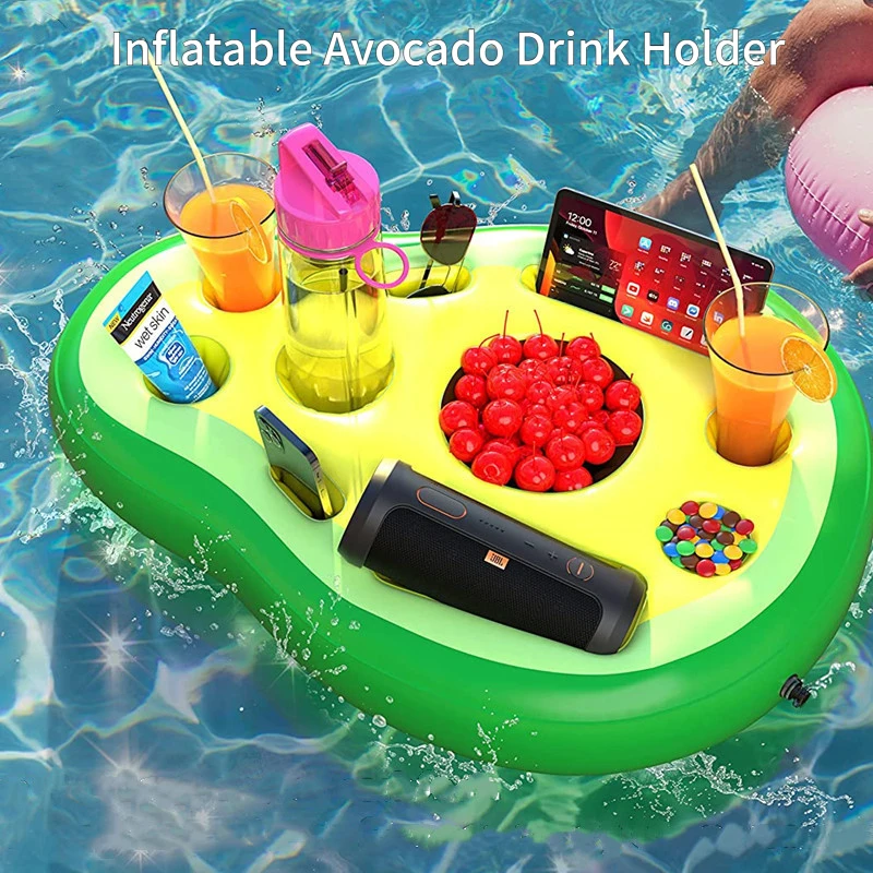 

Inflatable Avocado Drink Holder, Multi-hole Pool Float Cup Tray, PVC Water Ice Bar & Phone Holder for Summer Pool Party