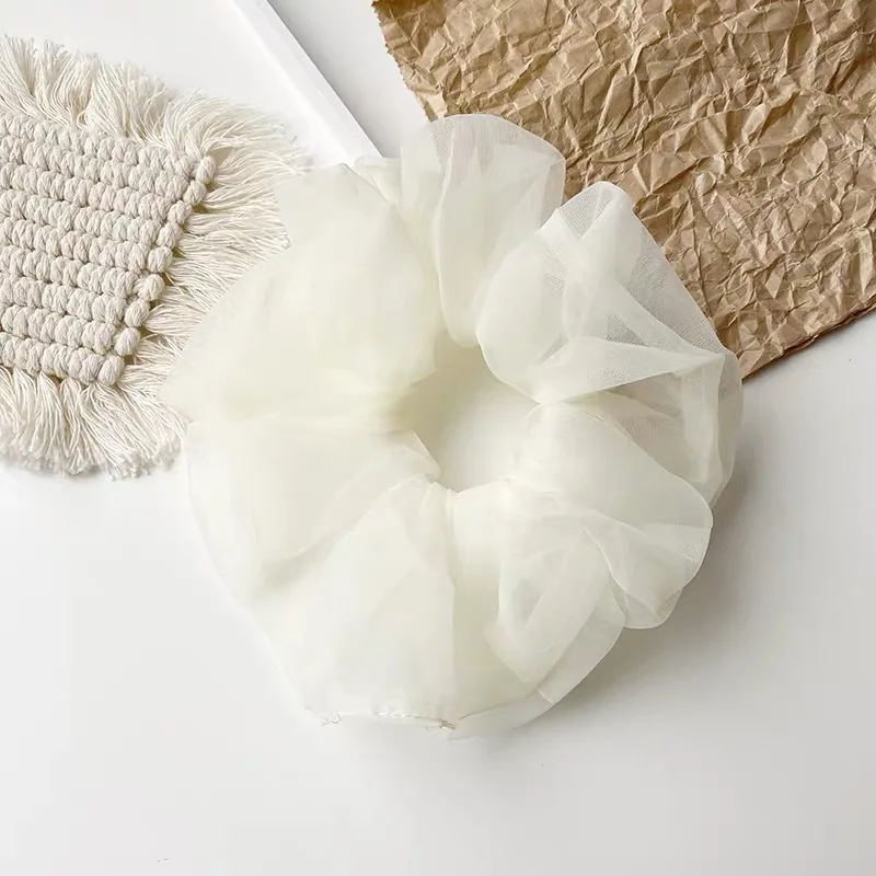 1 Stück Übergroßer Netz-Haargummi mit Blütenknospe und Glänzendem Organza-Haargummi für Damen – Detail 7