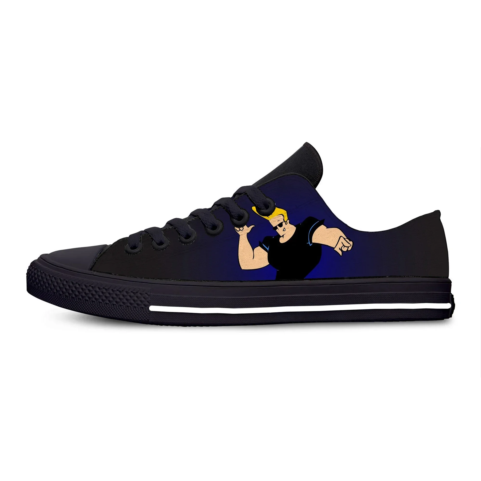 Johnny Bravo Biceps Fitness Shoes Red MuscleNerd Bodybuilding Quality Cartoon Breathable Man Canvas Shoes Low Top Board Shoes view 3