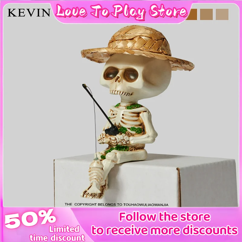 

Hot Kevin'S Home! Bored And Fishing With The Little Skeleton Handmade Statue Desktop Ornament Creative And Funny Birthday Gift
