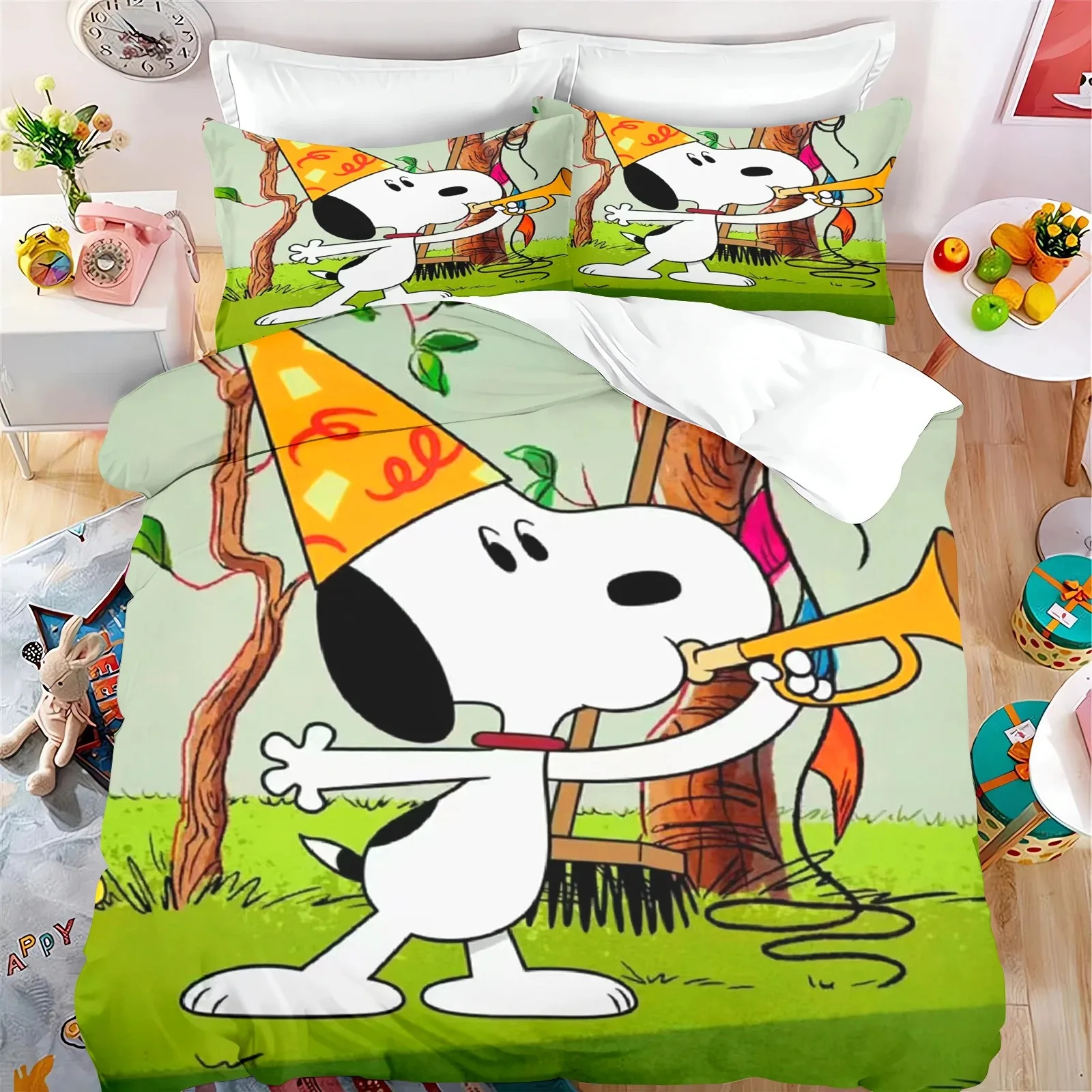Комплект постельного белья Snoopy, с мультяшным рисунком, пододеяльник, наволочка, домашняя двуспальная кровать, подарок для мальчиков и девочек, постельное белье большого размера, X см