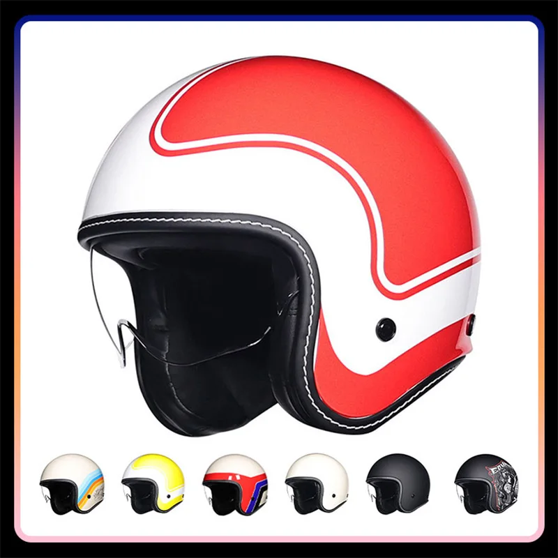 

Men Open Face Helmets for Motorcycle Motorbike Scooter Cruiser Jet Helmet with HD Visor 3/4 Open Half Face Helm DOT Approved