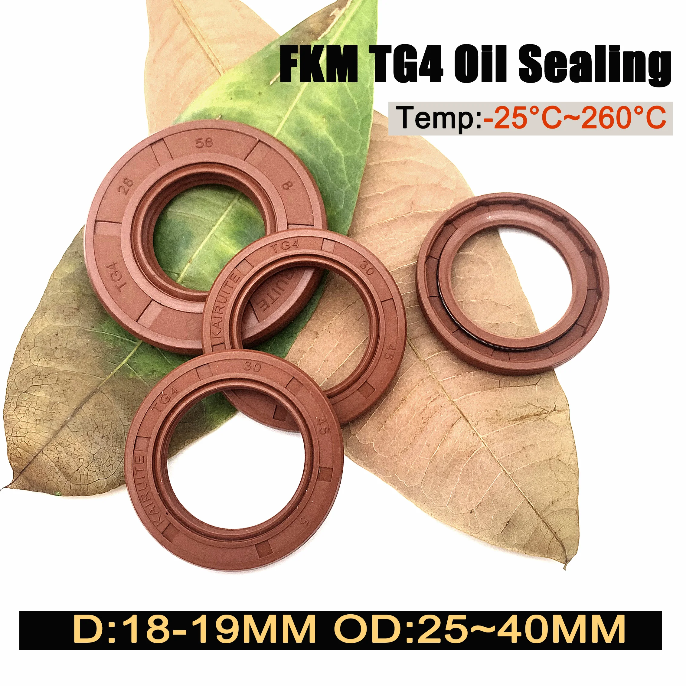 Seal oli rangkaian Fluororubber FKM tipe TG4 ID 18mm~19mm OD 25mm~40mm untuk poros berputar, tipe bibir, tahan oli/panas
