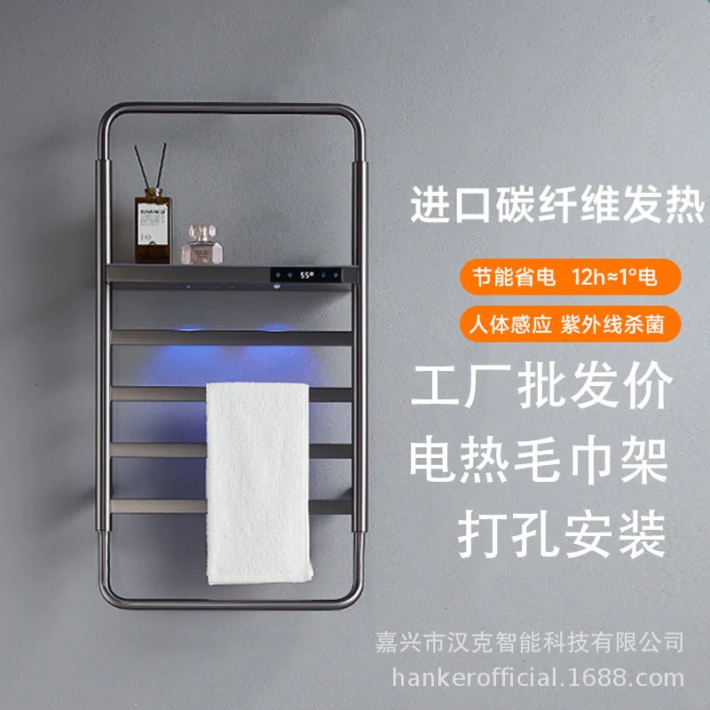 Stainless Steel Carbon Fiber Electric Towel Rack Bathroom Heater Drying Rack Modern
