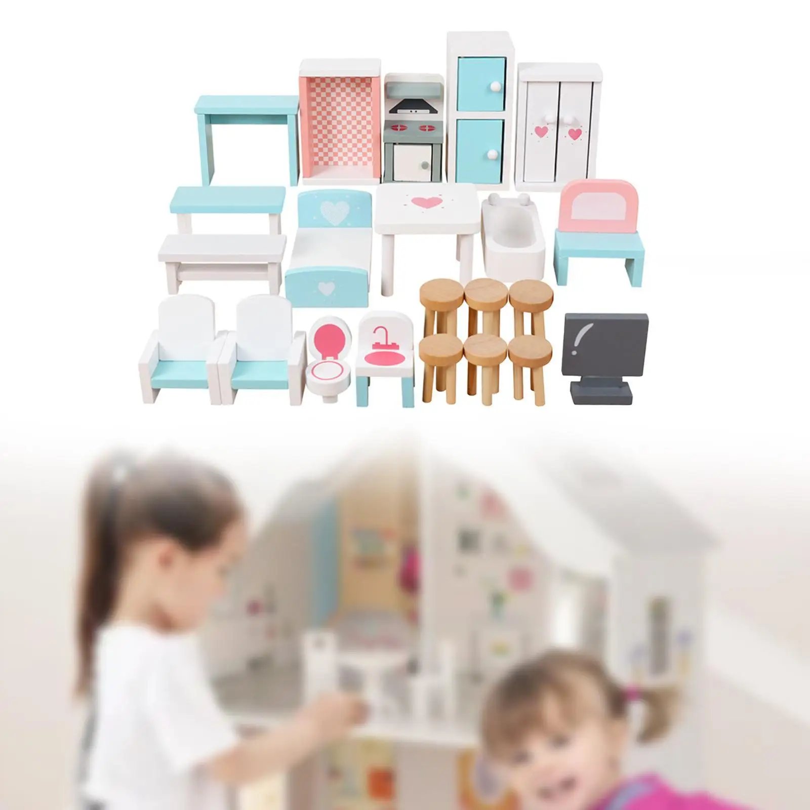 Dollhouse Furniture Miniature Bathroom Furniture DIY Craft Fairy Garden Decorations Wood Kitchen Bedroom for Micro Landscape