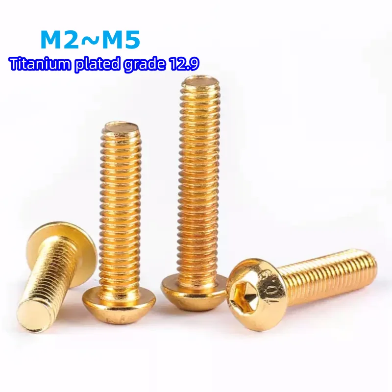 Grade 12.9 Half Round Head Plating Titanium Gold Hex Screw M2 M2.5 M3 M4 M5 Iso7380 Hex Socket Screw Length 4-35mm