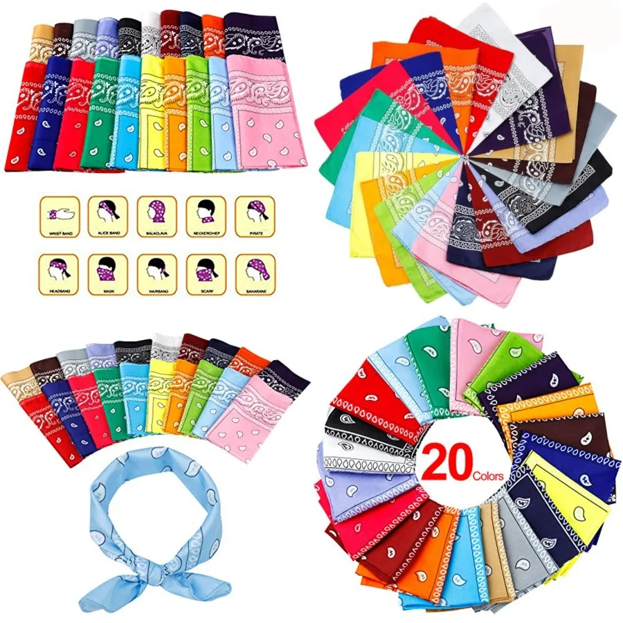 20 قطعة من عصابات الرأس المتنوعة بتصميم بيزلي للمغامرات الخارجية على طراز رعاة البقر من البوليستر مثالية للوصول إلى الموضة