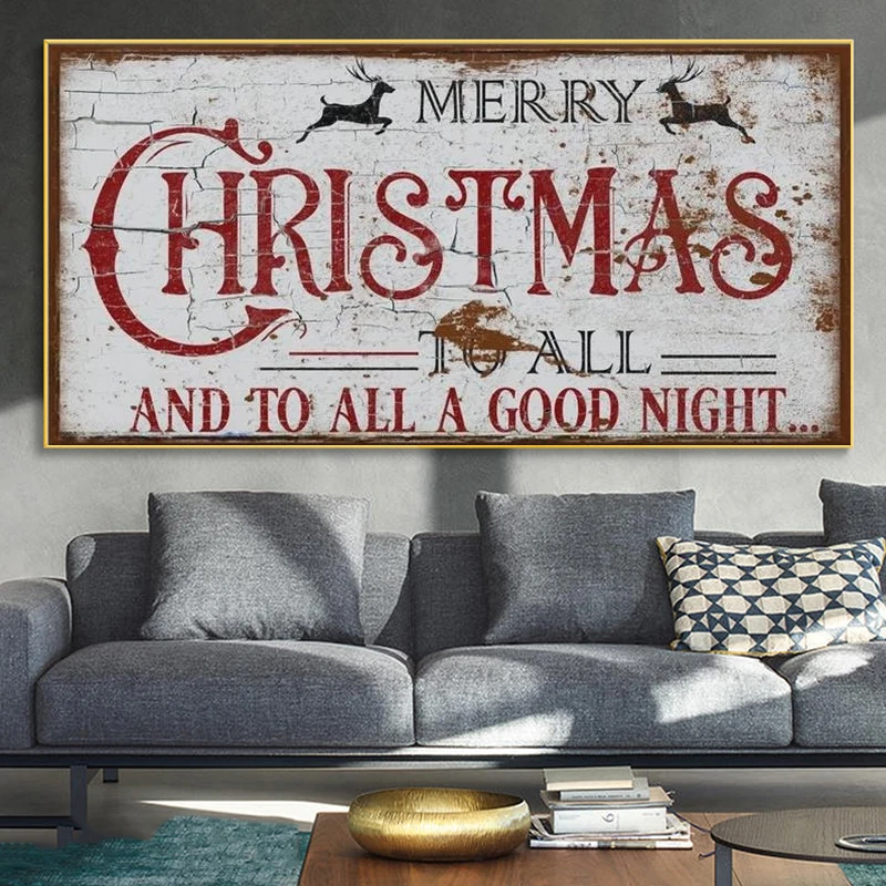 

Merry Christmas To All And To All A Good Night Old Time Sign Vintage Poster Prints Happy New Year Xmas Canvas Painting Wall Art