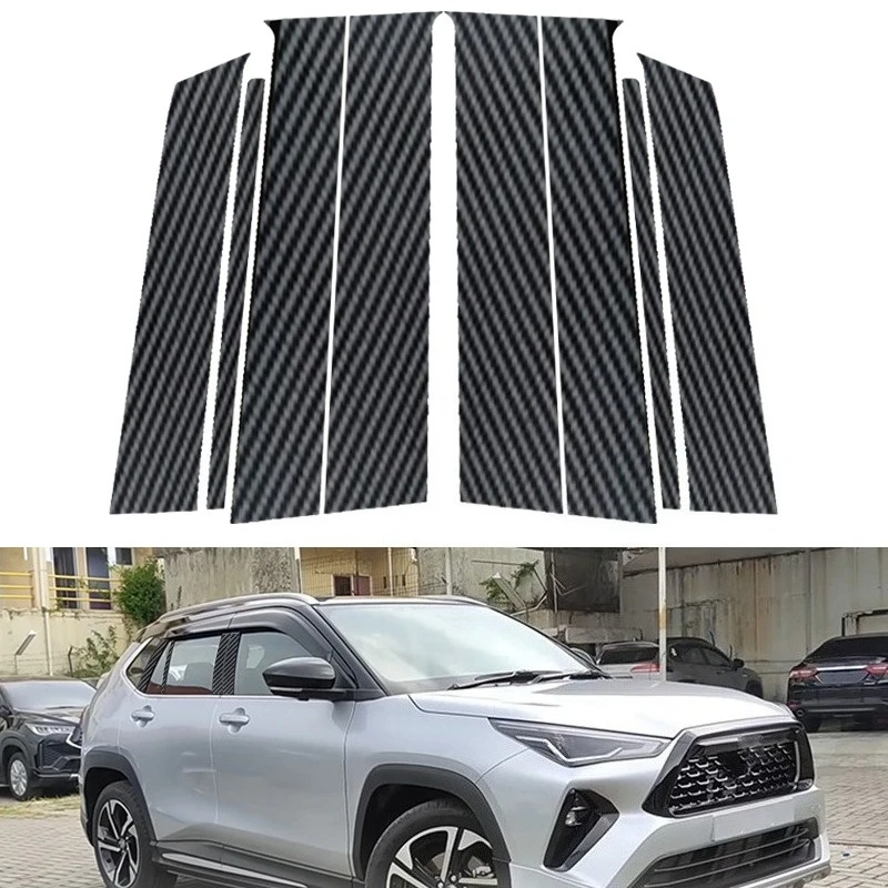 Carbon Fiber Black Car Window Door Column B C Pillar Post Cover Trim For Toyota Yaris Cross AC200 2023-2025 Decoration Stickers